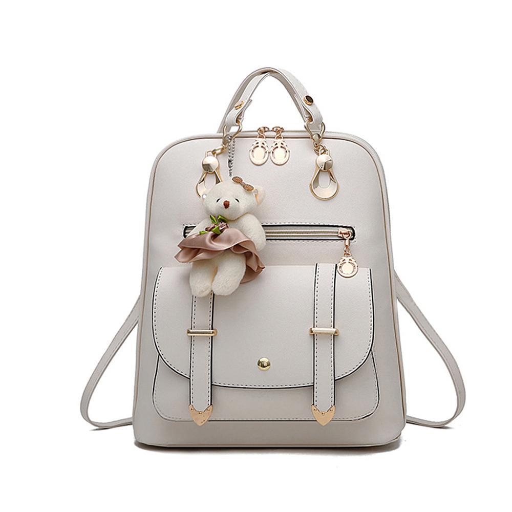 Bear Pendant Leather Backpack