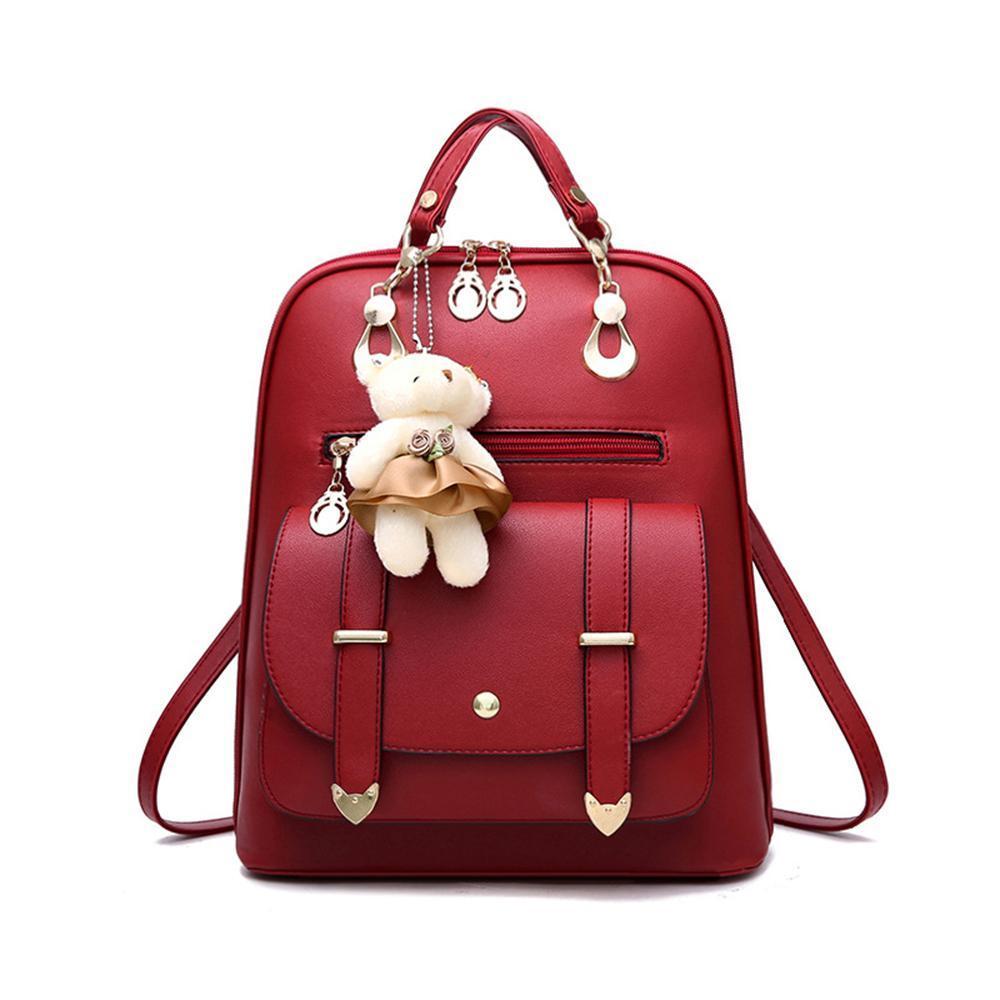 Bear Pendant Leather Backpack