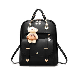 Bear Pendant Leather Backpack