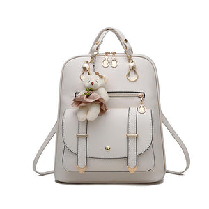 Bear Pendant Leather Backpack