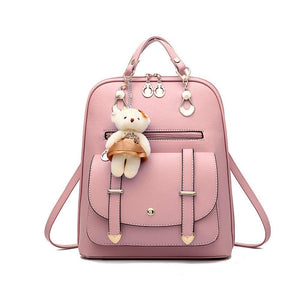 Bear Pendant Leather Backpack