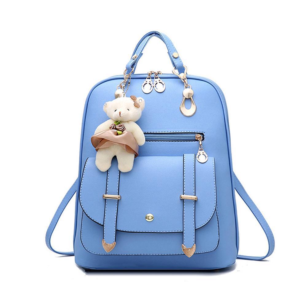 Bear Pendant Leather Backpack