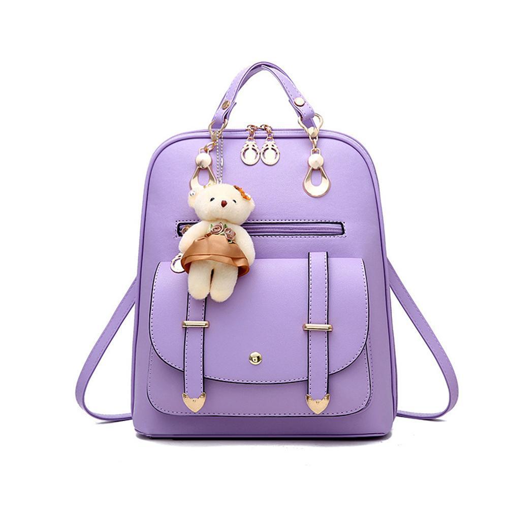 Bear Pendant Leather Backpack