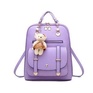 Bear Pendant Leather Backpack