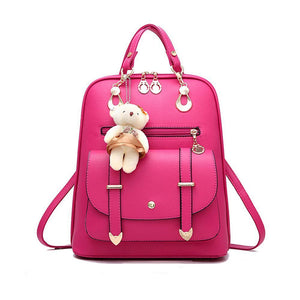 Bear Pendant Leather Backpack