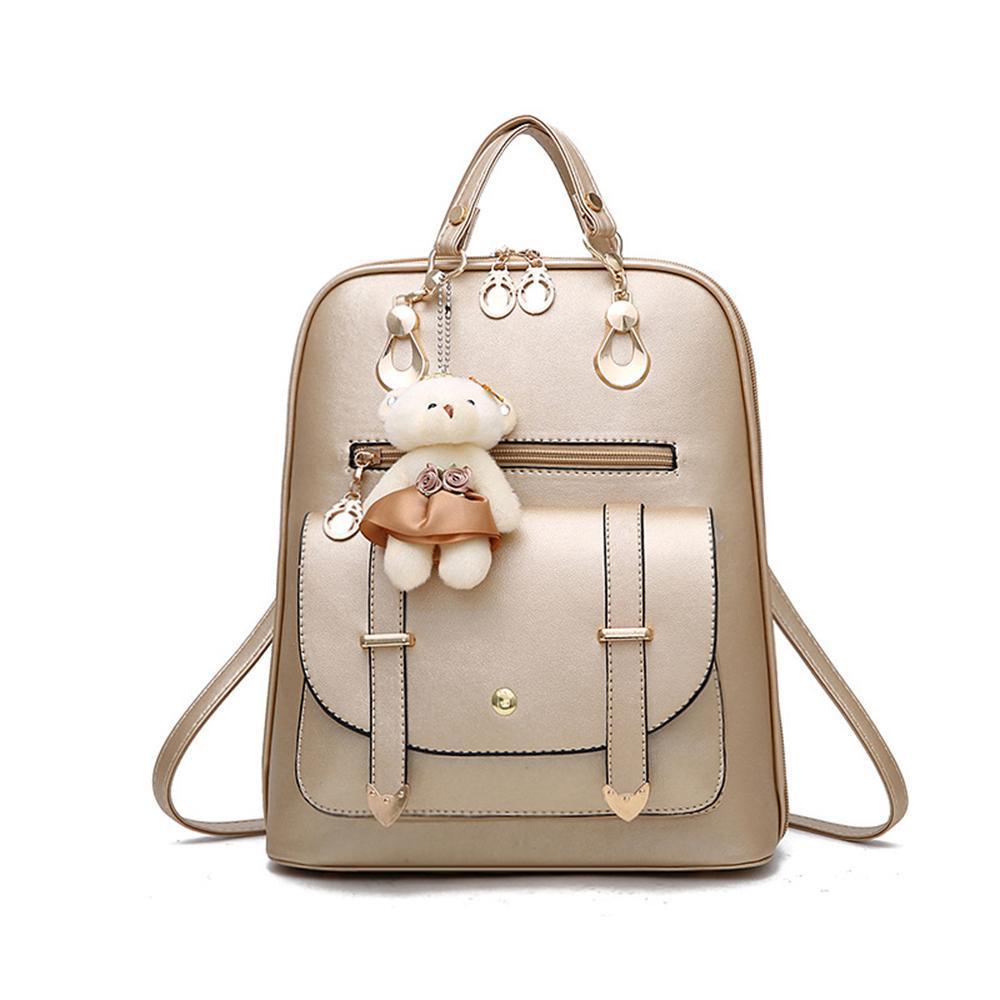 Bear Pendant Leather Backpack