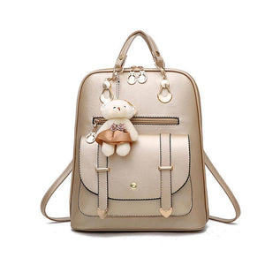 Bear Pendant Leather Backpack