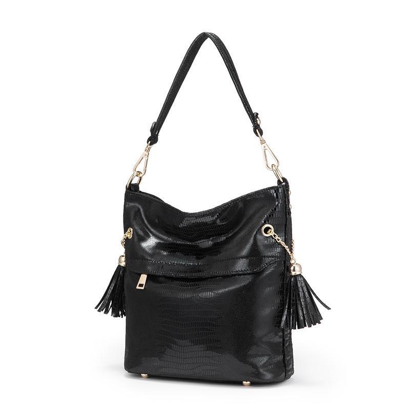 Serpentine Pattern Shoulder Bag with Tassel