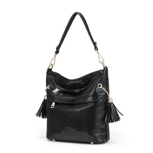 Serpentine Pattern Shoulder Bag with Tassel