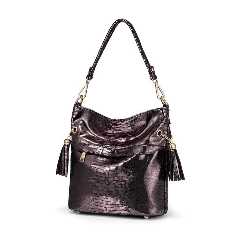 Serpentine Pattern Shoulder Bag with Tassel