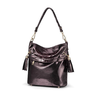 Serpentine Pattern Shoulder Bag with Tassel