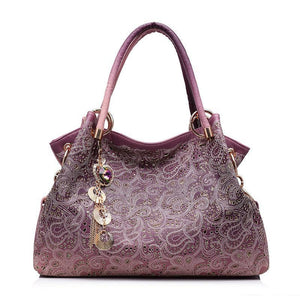 Hollow Out Ombre Floral Print Leather Satchel