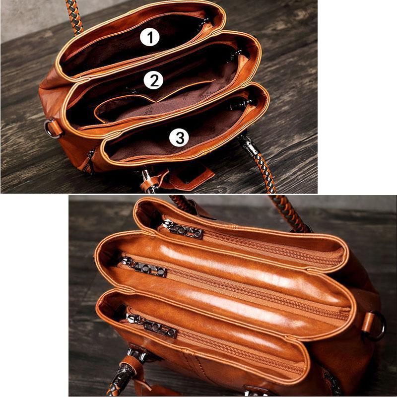 Classical Retro Leather Multi Pockets Women Handbag